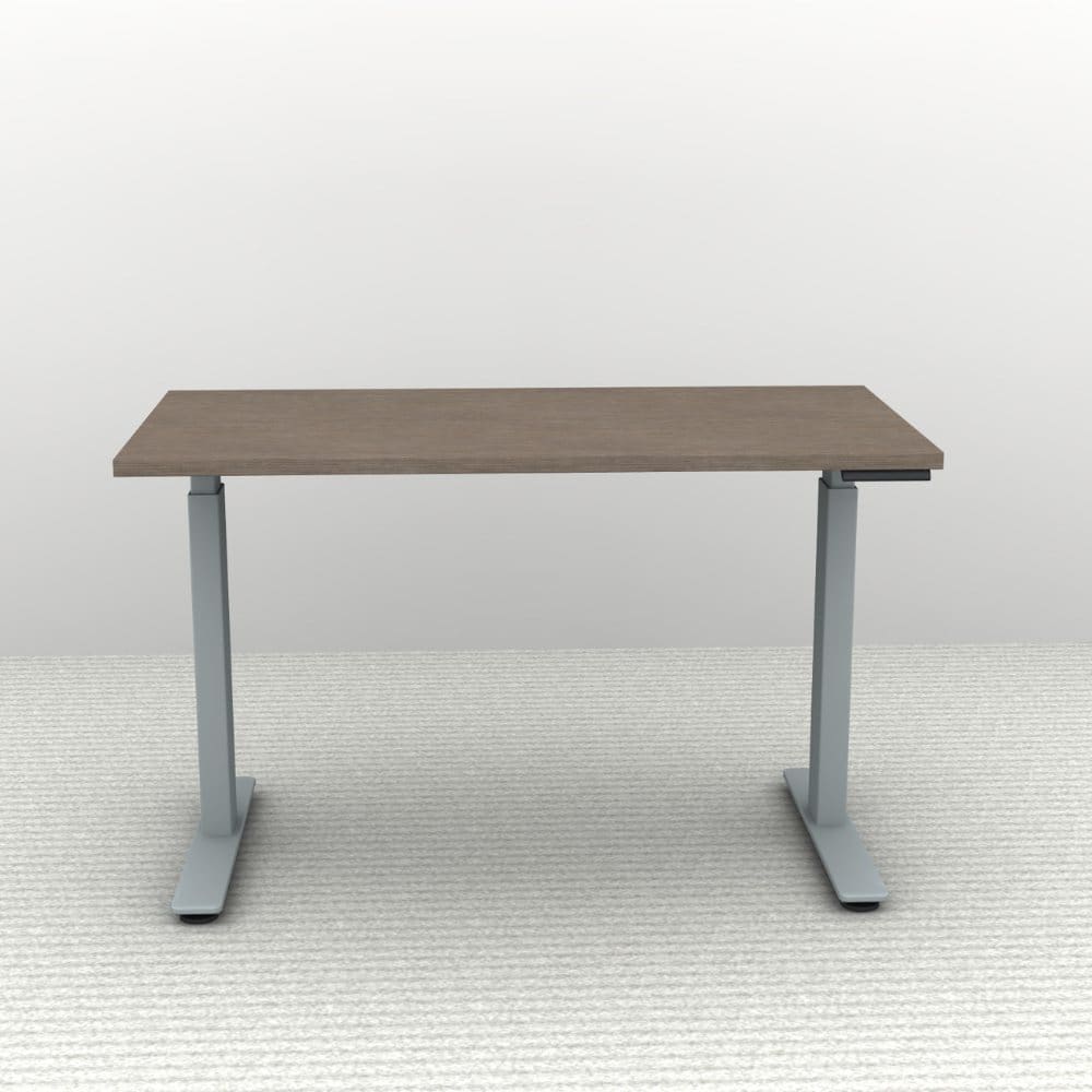Height Adjustable Desk 48 x 24. Shown in a Silver Frame and an Artisan Grey Top