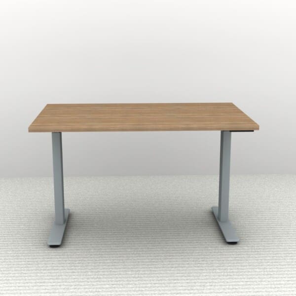 Height Adjustable Desk 48 x 30. Shown in a Silver Frame and an Autumn Walnut Top