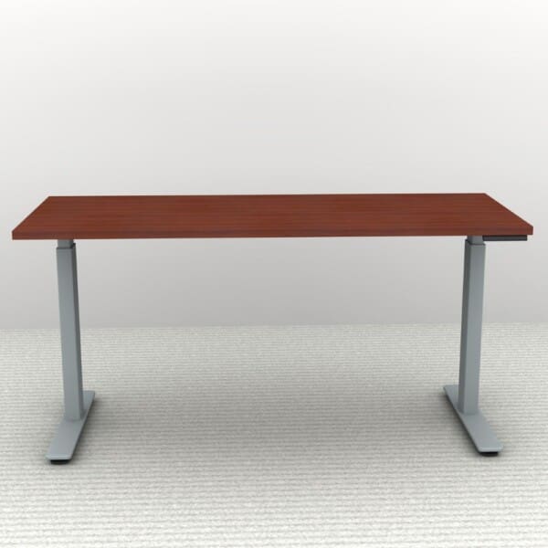 Height Adjustable Desk 60 x 24. Shown in a Silver Frame and a Cherry Top