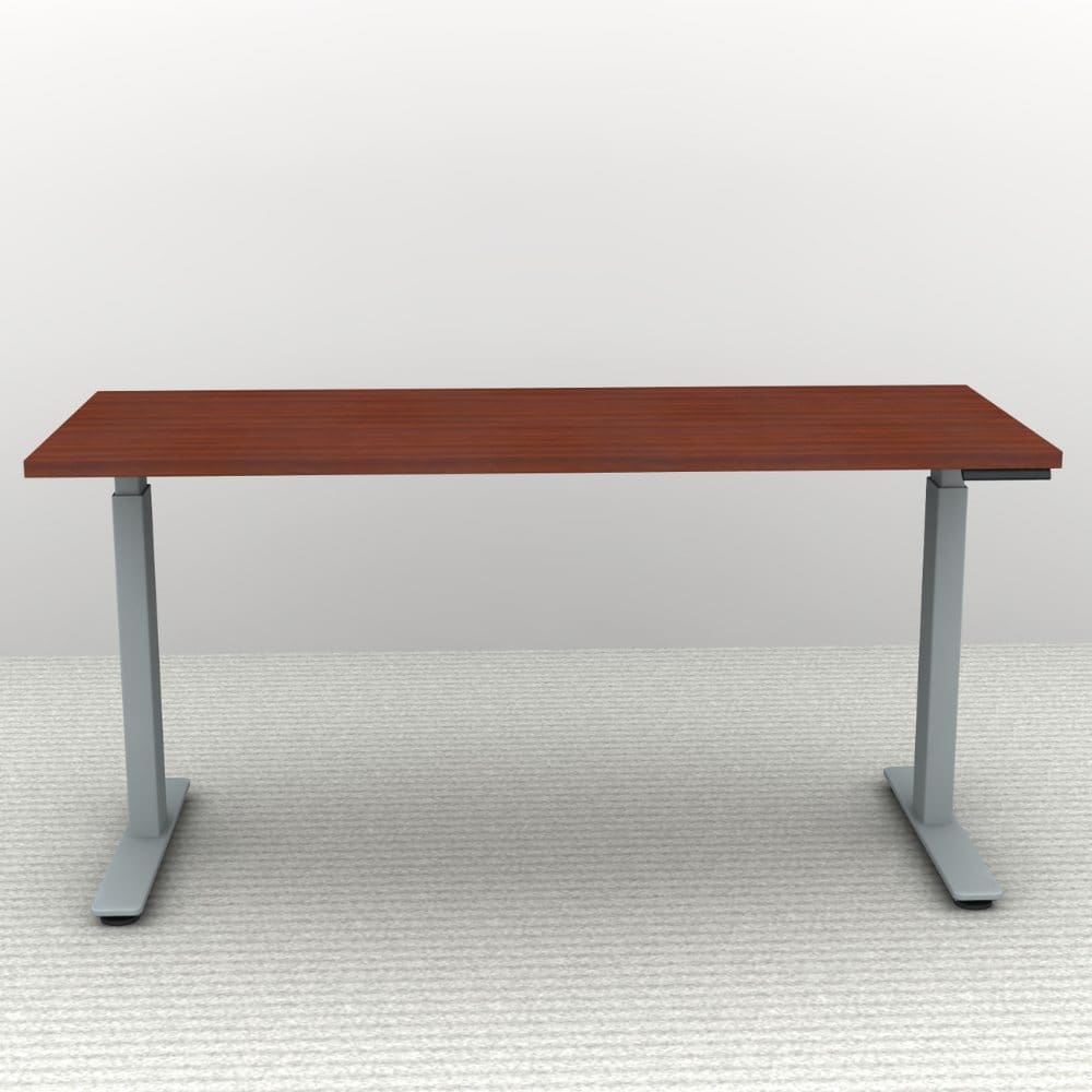 Height Adjustable Desk 60 x 24. Shown in a Silver Frame and a Cherry Top