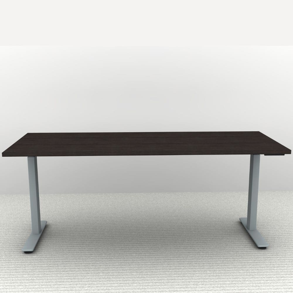 Height Adjustable Desk 71 x 30. Shown in a Silver Frame and an Espresso Top