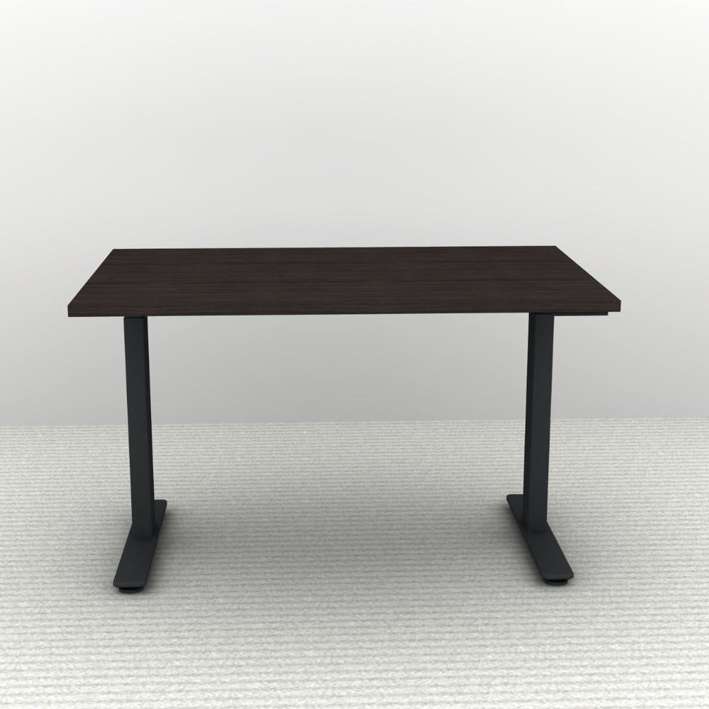48" x 30" Height Adjustable Desk with a Black Frame and an Espresso Top