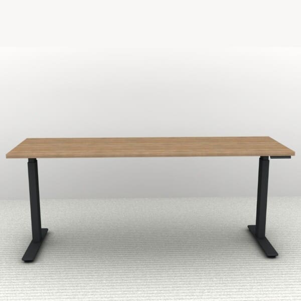 71" x 24" Height Adjustable Desk in a Black Frame and an Autumn Walnut Top