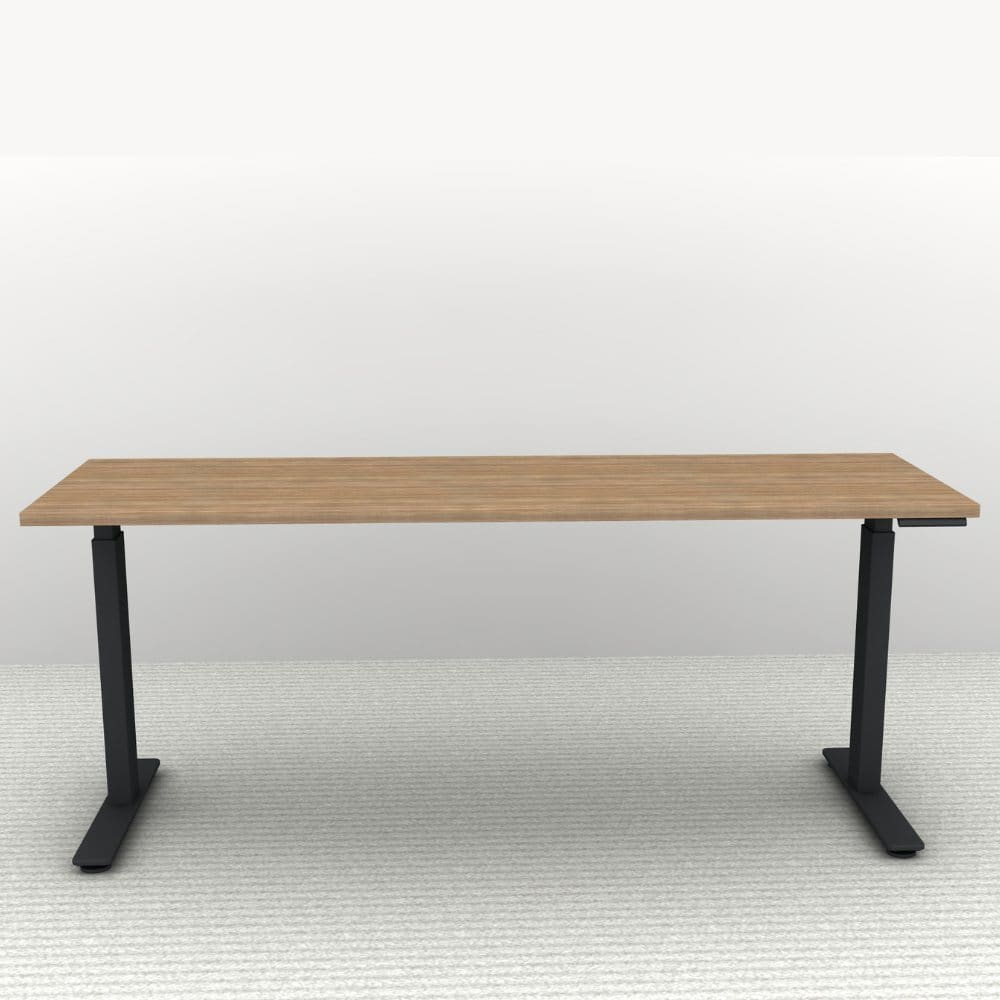 71" x 24" Height Adjustable Desk in a Black Frame and an Autumn Walnut Top