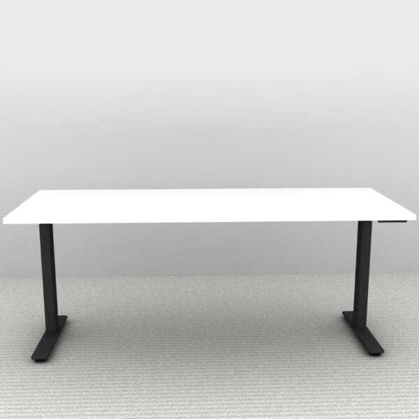 71 x 30 Height Adjustable Desk in Black Frame and a White Top
