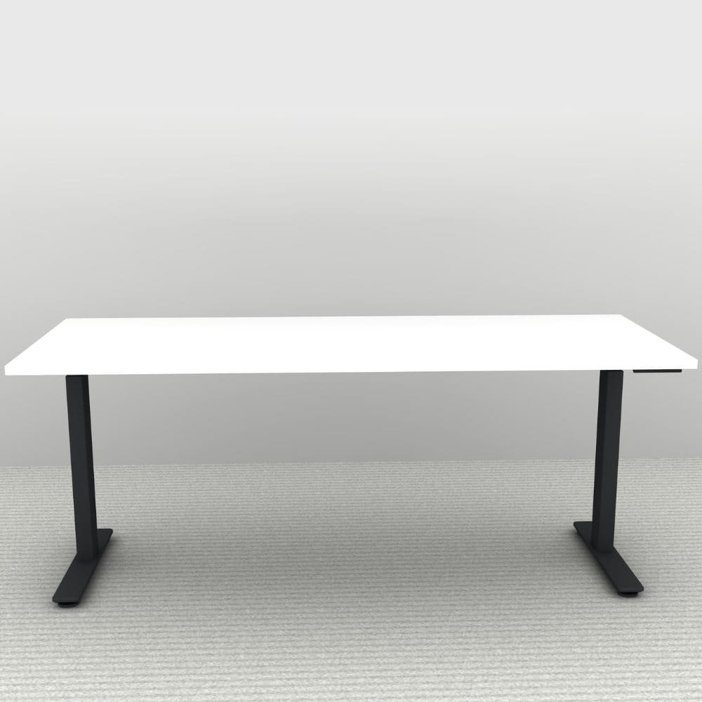 71 x 30 Height Adjustable Desk in Black Frame and a White Top