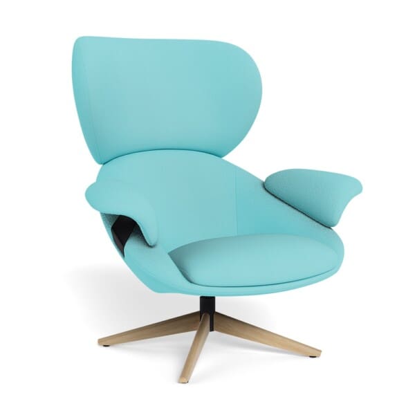 Cotton Highback Club Chair with Dual Arms in Aqua