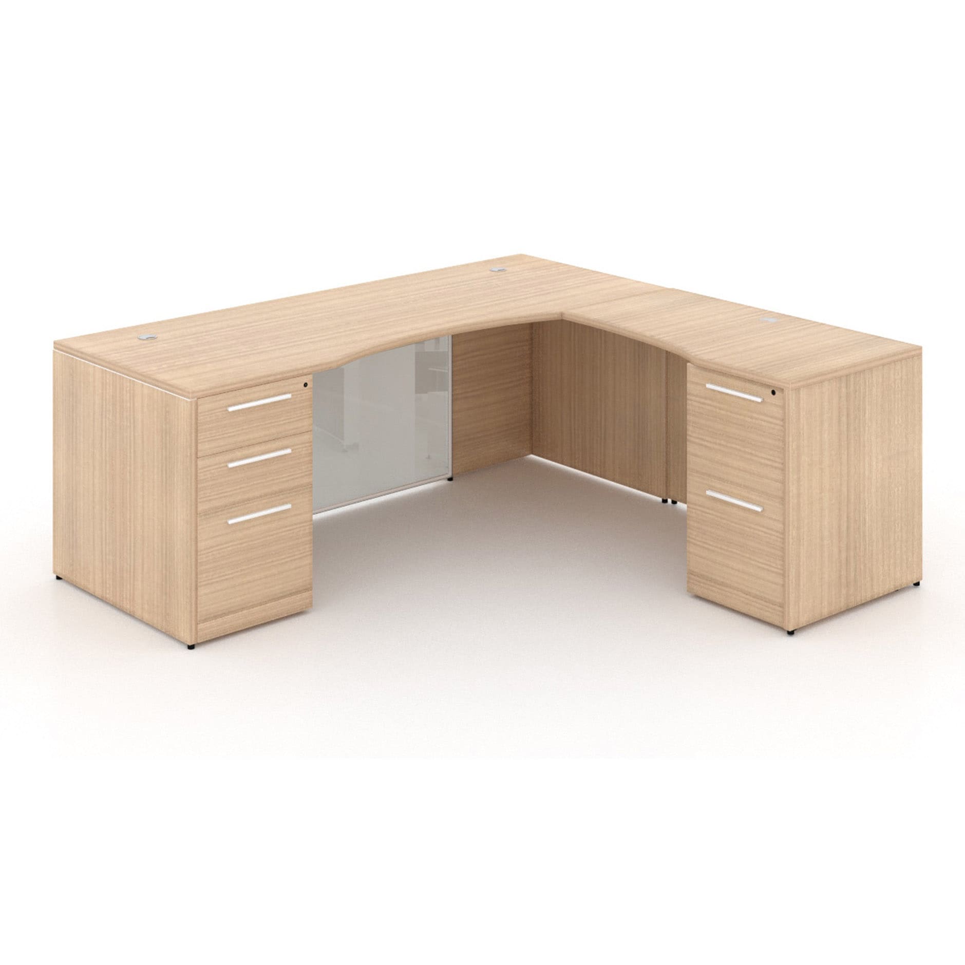 72" L-Shaped Bow front Desk with Glass Modesty Panel - Image 1