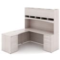 72"W Desk with File/File Pedestal, Overhead Hutch with Laminate Doors, and 42" Angled Return with Box/Box/File Pedestal - Thumbnail Image 6