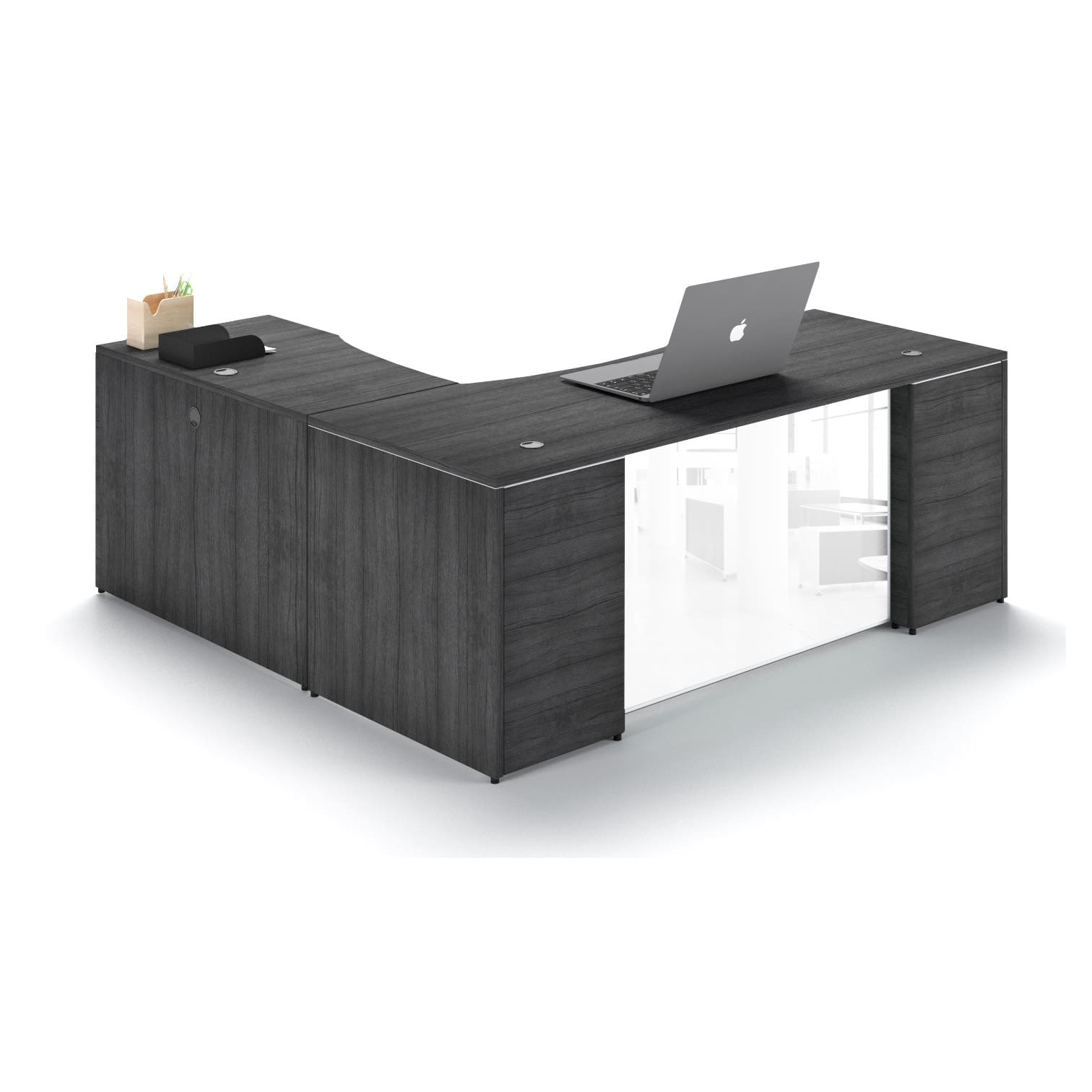 66" L-Shaped Rectangular Desk with Glass Modesty Panel - Image 5