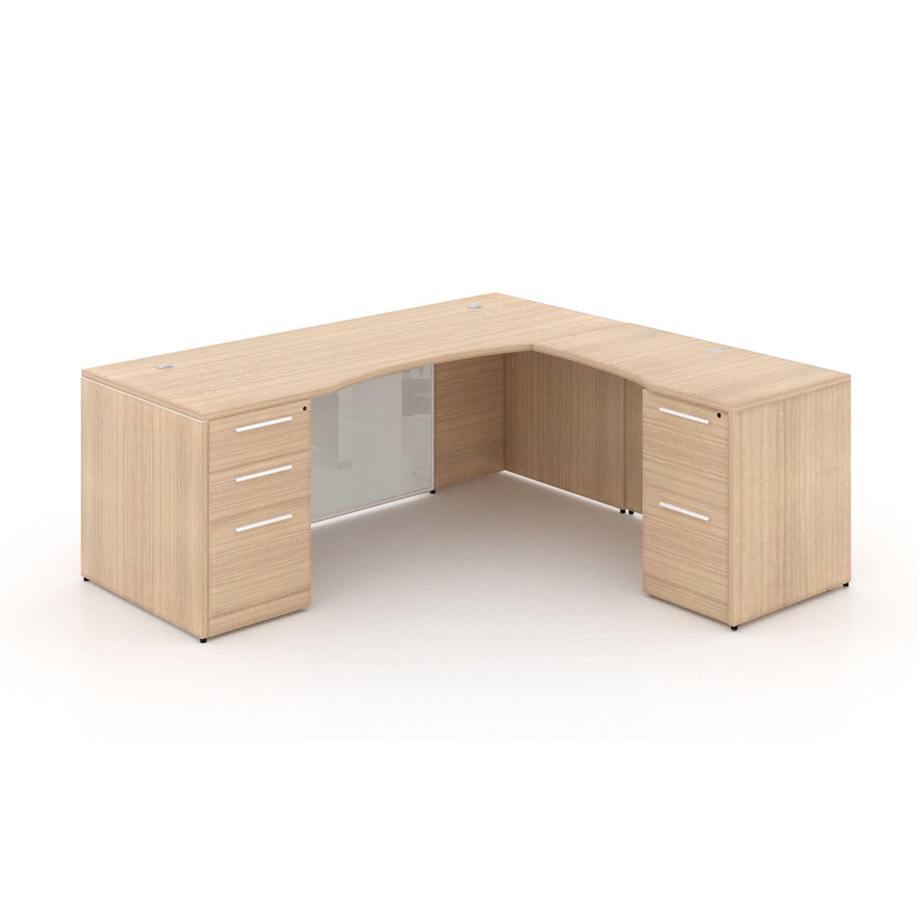 66" L-Shaped Rectangular Desk with Glass Modesty Panel - Image 1