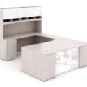 72"W Bow Front Desk with Box/Box/File Pedestal, 42" Curved Bridge, 72"W Credenza with File/File Pedestal, and 72" Overhead Hutch with Glass Doors - Thumbnail Image 10