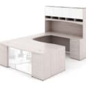 72"W Bow Front Desk with Box/Box/File Pedestal, 42" Curved Bridge, 72"W Credenza with File/File Pedestal, and 72" Overhead Hutch with Glass Doors - Thumbnail Image 5