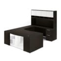 72"W Bow Front Desk with Box/Box/File Pedestal, 42" Curved Bridge, 72"W Credenza with File/File Pedestal, and 72" Overhead Hutch with Glass Doors - Thumbnail Image 4