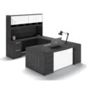 72"W Bow Front Desk with Box/Box/File Pedestal, 42" Curved Bridge, 72"W Credenza with File/File Pedestal, and 72" Overhead Hutch with Glass Doors - Thumbnail Image 8