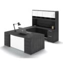 72"W Bow Front Desk with Box/Box/File Pedestal, 42" Curved Bridge, 72"W Credenza with File/File Pedestal, and 72" Overhead Hutch with Glass Doors - Thumbnail Image 3