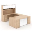 72"W Bow Front Desk with Box/Box/File Pedestal, 42" Curved Bridge, 72"W Credenza with File/File Pedestal, and 72" Overhead Hutch with Glass Doors - Thumbnail Image 6