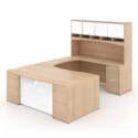 72"W Bow Front Desk with Box/Box/File Pedestal, 42" Curved Bridge, 72"W Credenza with File/File Pedestal, and 72" Overhead Hutch with Glass Doors - Thumbnail Image 1