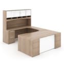 72"W Bow Front Desk with Box/Box/File Pedestal, 42" Curved Bridge, 72"W Credenza with File/File Pedestal, and 72" Overhead Hutch with Glass Doors - Thumbnail Image 7