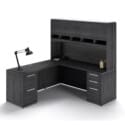 72"W Desk with File/File Pedestal, Overhead Hutch with Laminate Doors, and 42" Angled Return with Box/Box/File Pedestal - Thumbnail Image 8