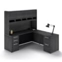 72"W Desk with File/File Pedestal, Overhead Hutch with Laminate Doors, and 42" Angled Return with Box/Box/File Pedestal - Thumbnail Image 1