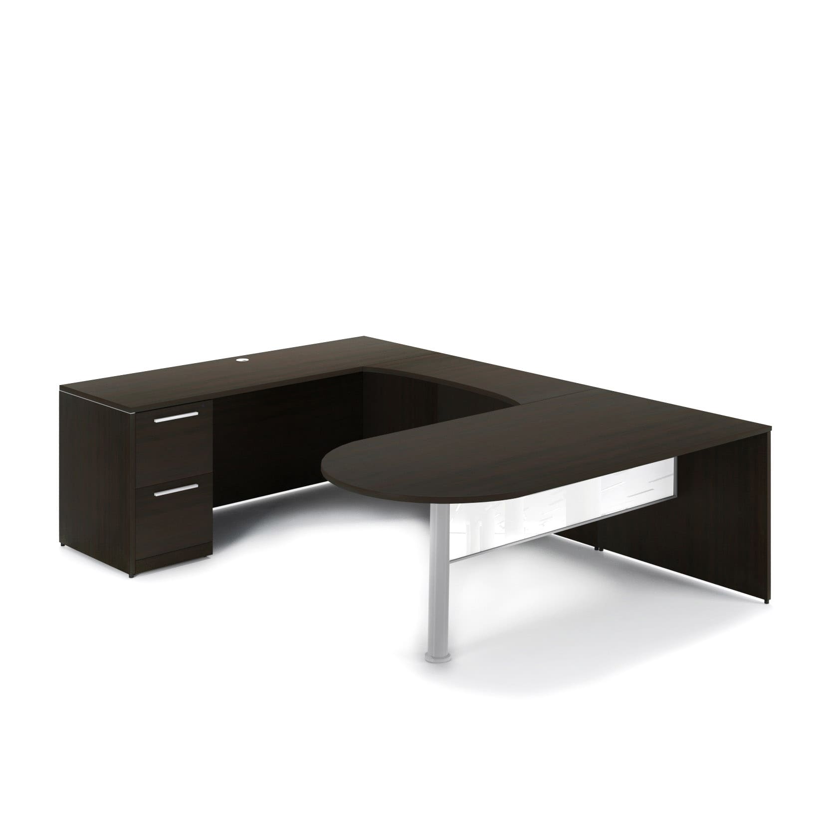72"W Bullet Top Desk with Glass Modesty, 42" Curved Bridge, and 72" x 24" Credenza with File/File Pedestal - Image 4