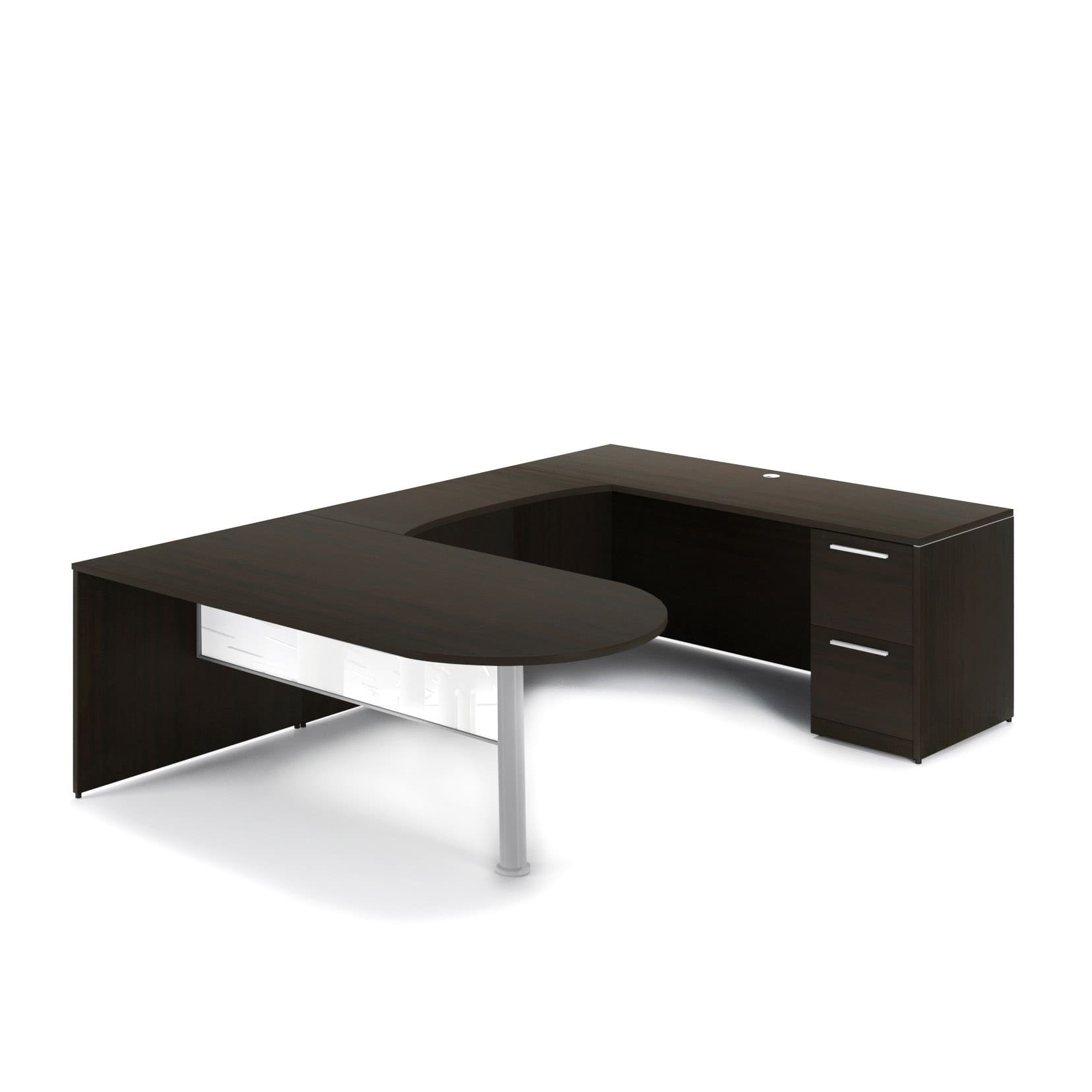 72"W Bullet Top Desk with Glass Modesty, 42" Curved Bridge, and 72" x 24" Credenza with File/File Pedestal - Image 8