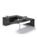 72"W Bullet Top Desk with Glass Modesty, 42" Curved Bridge, and 72" x 24" Credenza with File/File Pedestal - Thumbnail Image 3