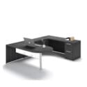 72"W Bullet Top Desk with Glass Modesty, 42" Curved Bridge, and 72" x 24" Credenza with File/File Pedestal - Thumbnail Image 7