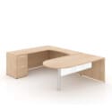 72"W Bullet Top Desk with Glass Modesty, 42" Curved Bridge, and 72" x 24" Credenza with File/File Pedestal - Thumbnail Image 1