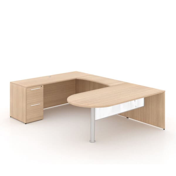 72"W Bullet Top Desk with Glass Modesty, 42" Curved Bridge, and 72" x 24" Credenza with File/File Pedestal