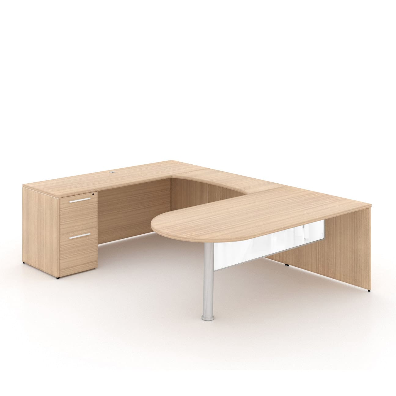 72"W Bullet Top Desk with Glass Modesty, 42" Curved Bridge, and 72" x 24" Credenza with File/File Pedestal - Image 1