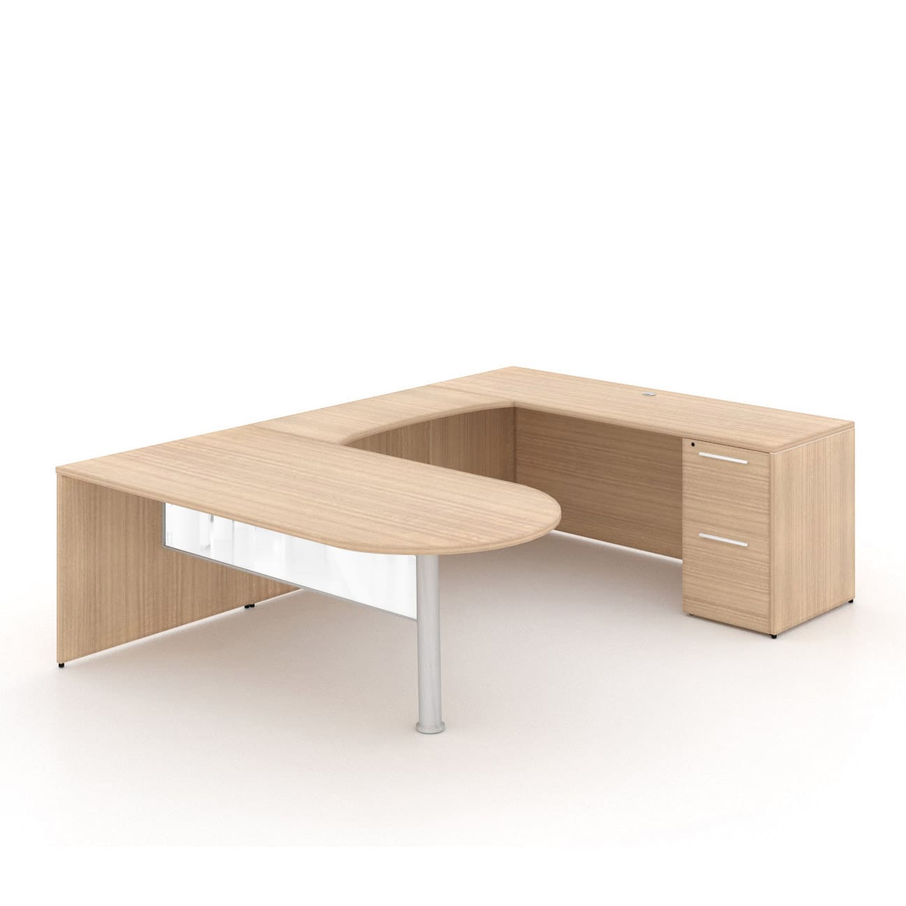 72"W Bullet Top Desk with Glass Modesty, 42" Curved Bridge, and 72" x 24" Credenza with File/File Pedestal - Image 6