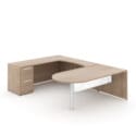 72"W Bullet Top Desk with Glass Modesty, 42" Curved Bridge, and 72" x 24" Credenza with File/File Pedestal - Thumbnail Image 2