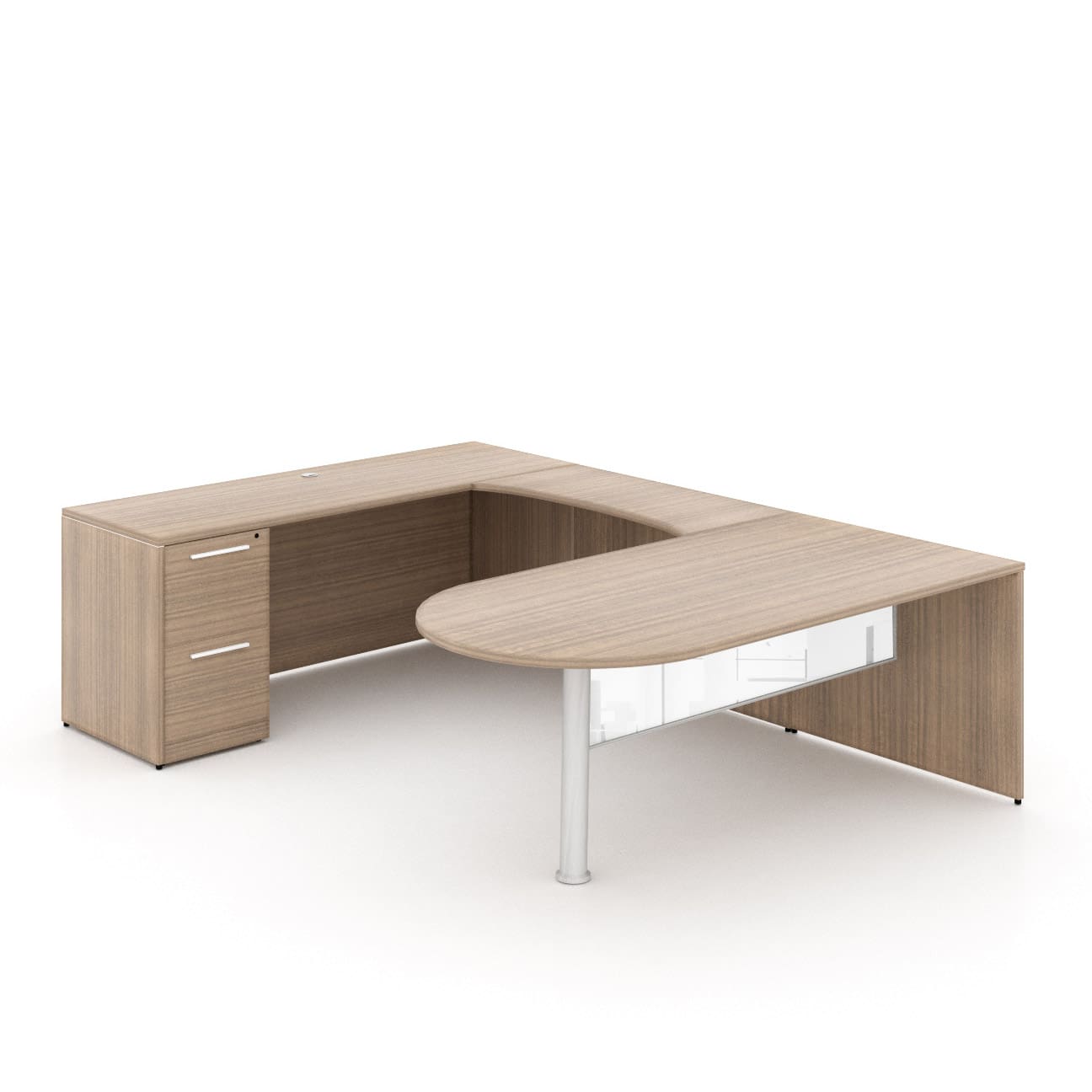 72"W Bullet Top Desk with Glass Modesty, 42" Curved Bridge, and 72" x 24" Credenza with File/File Pedestal - Image 2