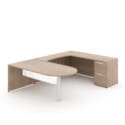 72"W Bullet Top Desk with Glass Modesty, 42" Curved Bridge, and 72" x 24" Credenza with File/File Pedestal - Thumbnail Image 5