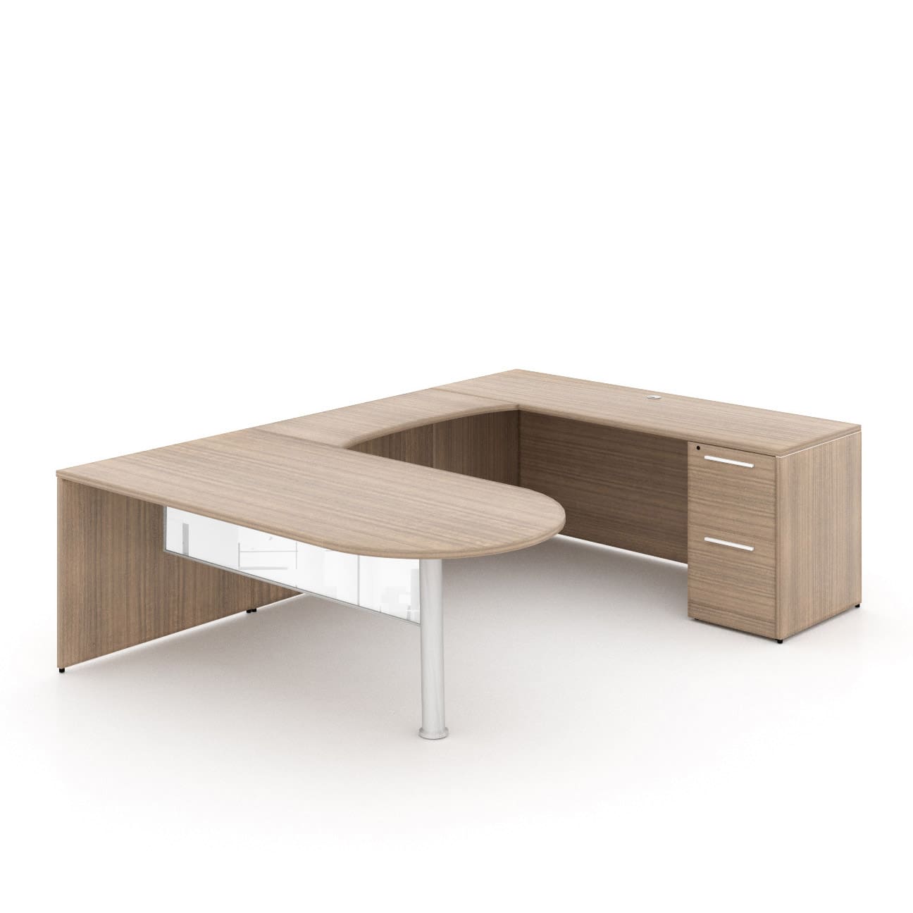 72"W Bullet Top Desk with Glass Modesty, 42" Curved Bridge, and 72" x 24" Credenza with File/File Pedestal - Image 5