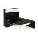 72"W Bullet Top Desk with Glass Modesty, 42" Curved Bridge, 72" x 24" Credenza with File/File Pedestal, and Overhead Hutch with Glass Doors - Thumbnail Image 2
