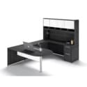 72"W Bullet Top Desk with Glass Modesty, 42" Curved Bridge, 72" x 24" Credenza with File/File Pedestal, and Overhead Hutch with Glass Doors - Thumbnail Image 7