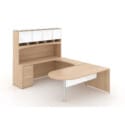 72"W Bullet Top Desk with Glass Modesty, 42" Curved Bridge, 72" x 24" Credenza with File/File Pedestal, and Overhead Hutch with Glass Doors - Thumbnail Image 3