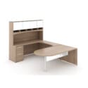 72"W Bullet Top Desk with Glass Modesty, 42" Curved Bridge, 72" x 24" Credenza with File/File Pedestal, and Overhead Hutch with Glass Doors - Thumbnail Image 4