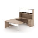 72"W Bullet Top Desk with Glass Modesty, 42" Curved Bridge, 72" x 24" Credenza with File/File Pedestal, and Overhead Hutch with Glass Doors - Thumbnail Image 5