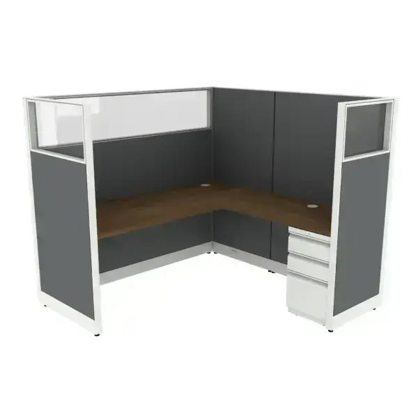 6′ x 6′ L-Shaped Cubicle Workstation 65″H Panel with Framed Glass on Wing Panels