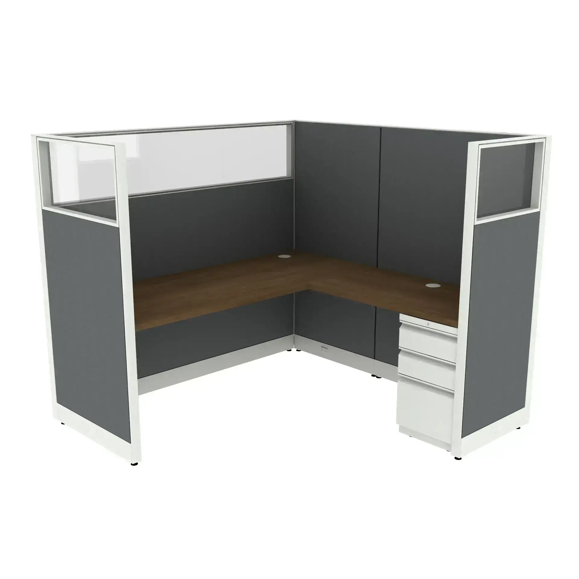 6′ x 6′ L-Shaped Cubicle Workstation 65″H Panel with Framed Glass on Wing Panels - Image 1