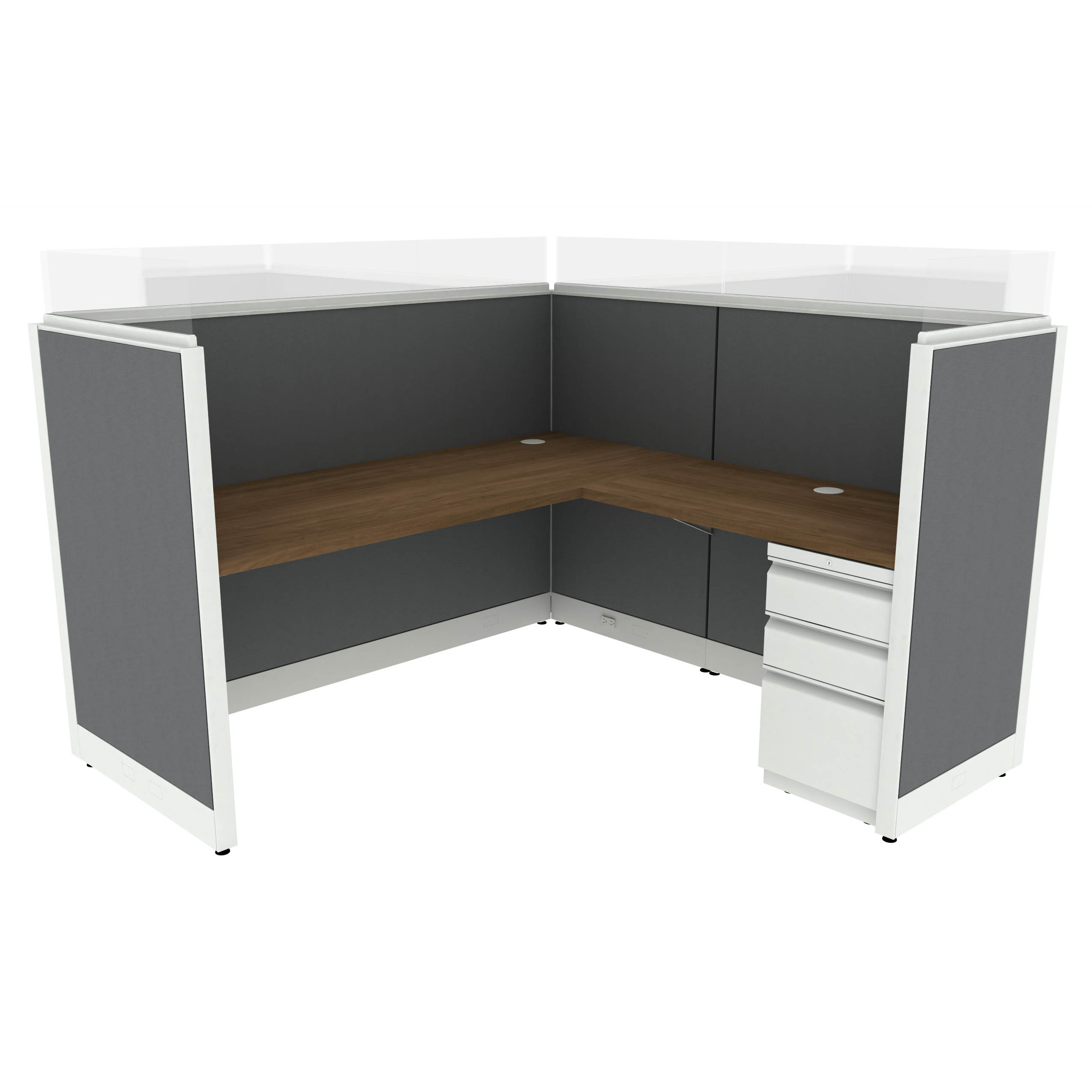 6′ x 6′ L-Shaped Cubicle Workstation 50″H Panel with Frameless Glass - Image 1