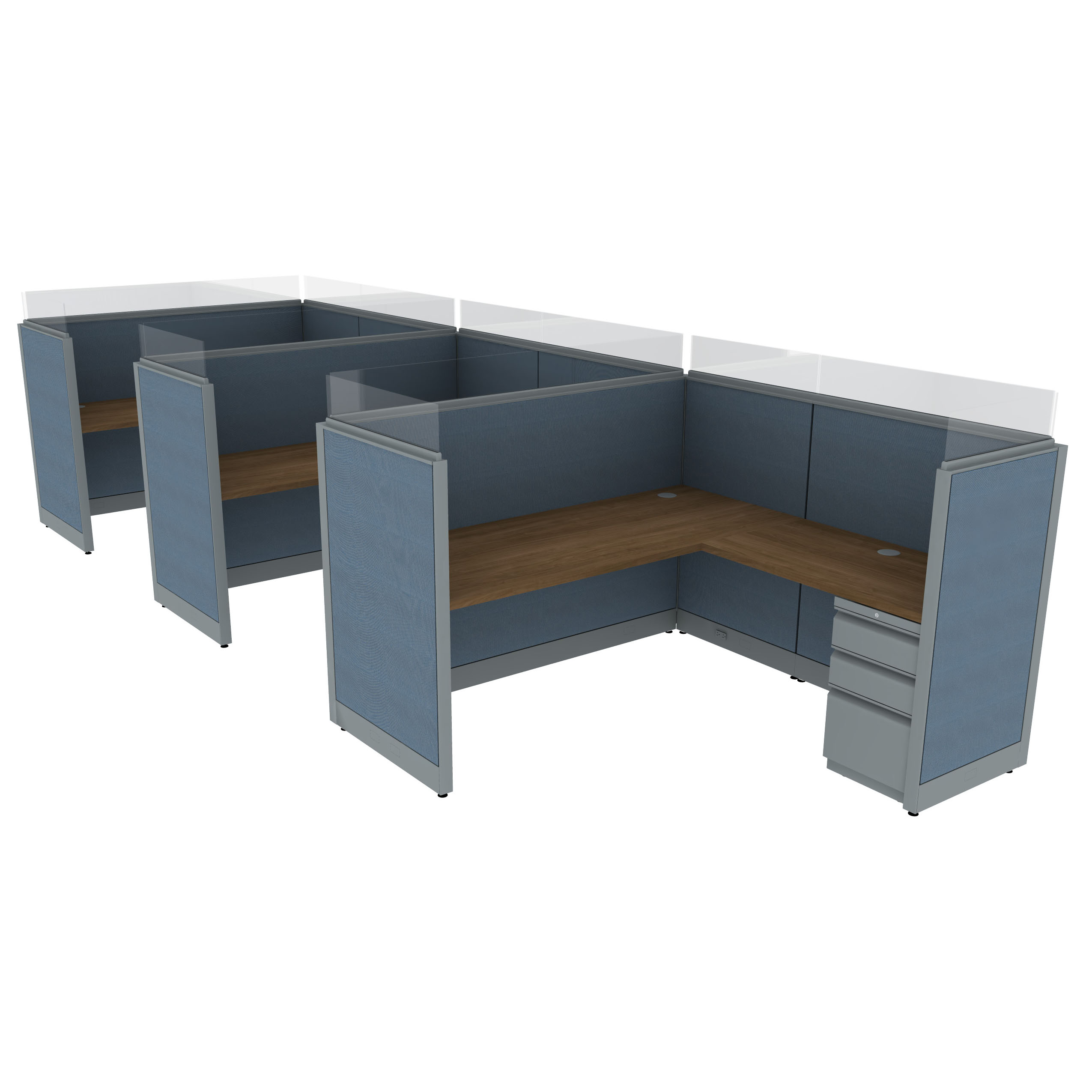 6′ x 6′ L-Shaped Cubicle Workstation 50″H Panel with Frameless Glass (Cluster of 3) - Image 1