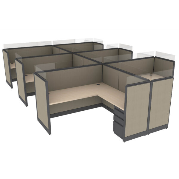 6′ x 6′ L-Shaped Cubicle Workstation 50″H Panel with Frameless Glass (Cluster of 6)