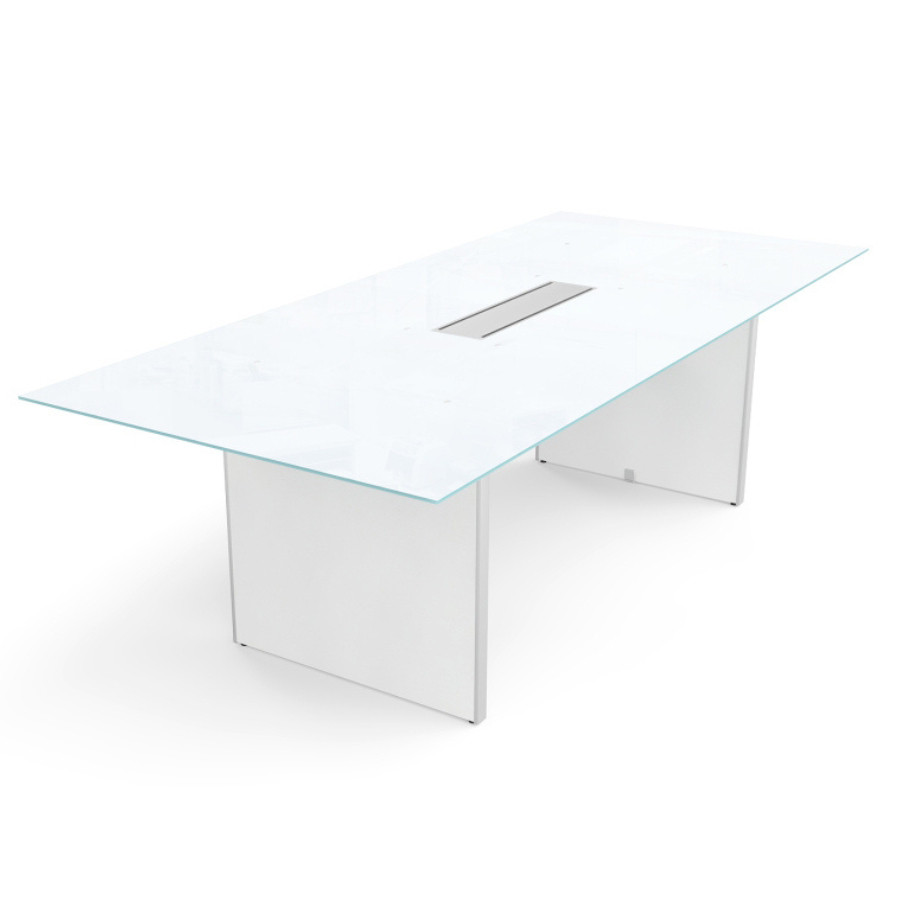 8' Glass Top Rectangular Shaped Conference Table (42"D) - Image 1