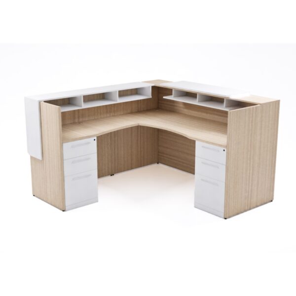 72" x 36" L Shaped Reception Desk with Overlay Storage and LEDs