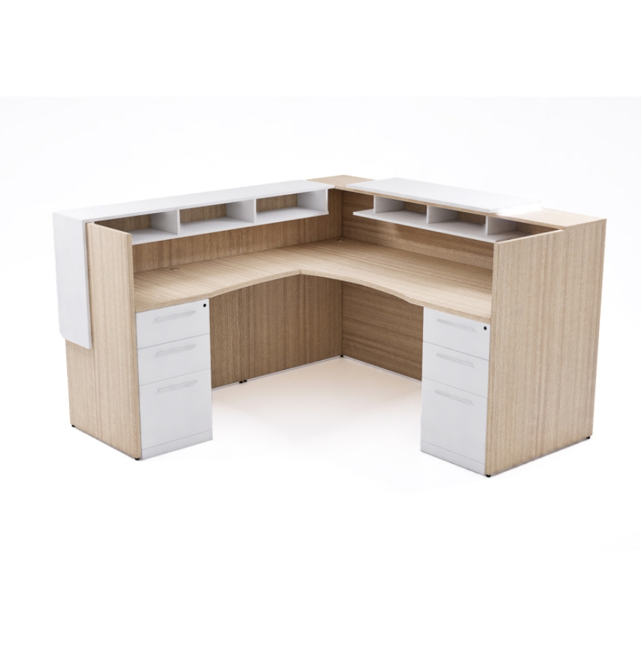 72" x 36" L Shaped Reception Desk with Overlay Storage and LEDs - Image 1